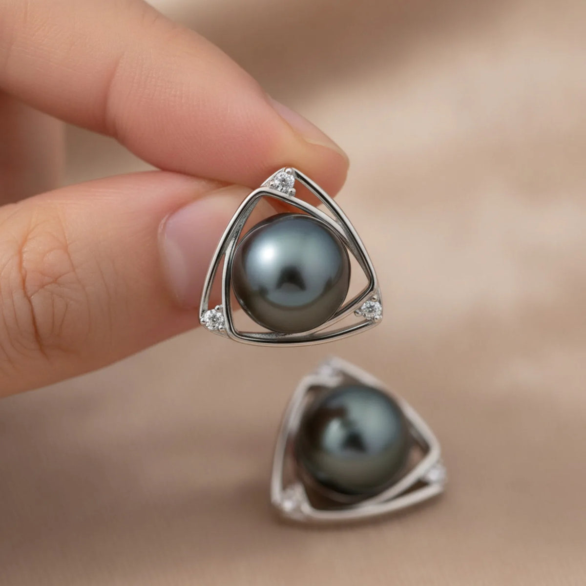 Boucles d'Oreilles Perles de Tahiti Argent 925 Moissanite