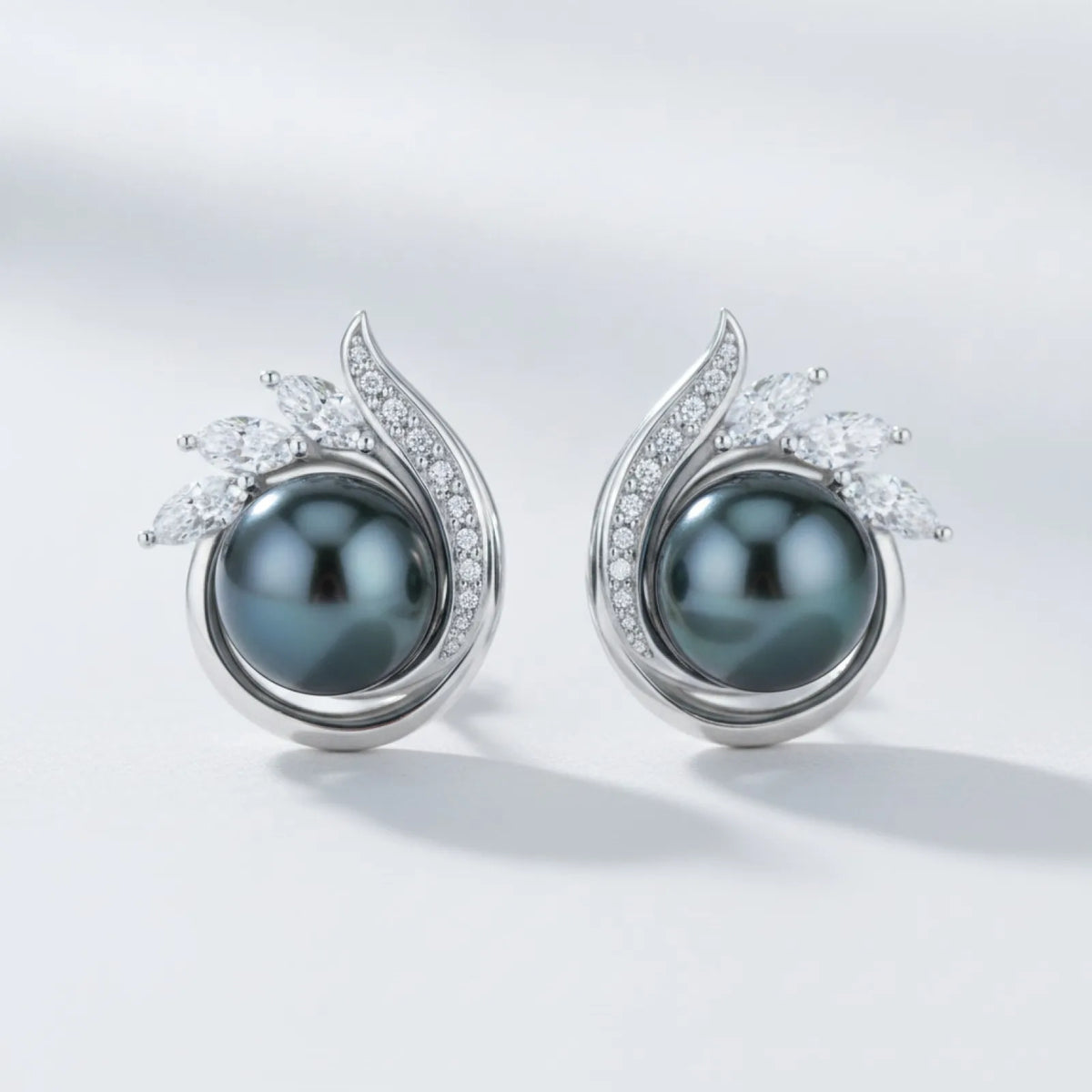Boucle d'Oreille Perle de Tahiti Noire Argent Massif