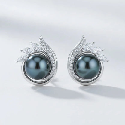 Boucle d'Oreille Perle de Tahiti Noire Argent Massif