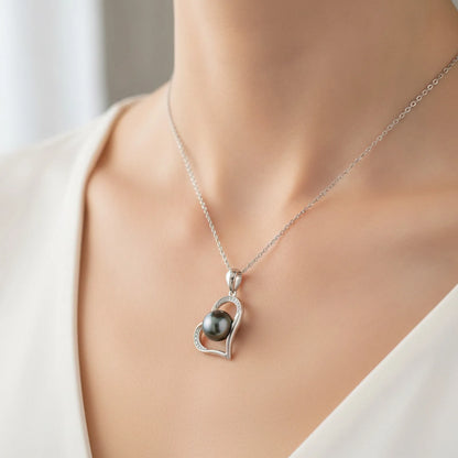 Pendentif Cœur Perle de Tahiti Argent 925 Zircon