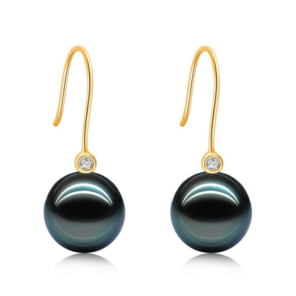 Boucles d'Oreilles Perle de Tahiti Or 18k Moissanite Ava