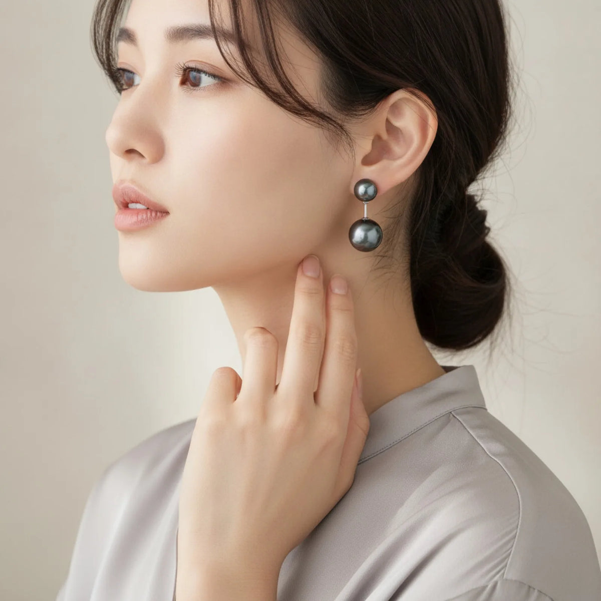 Boucles d'Oreilles Perle de Tahiti Or Blanc 18K
