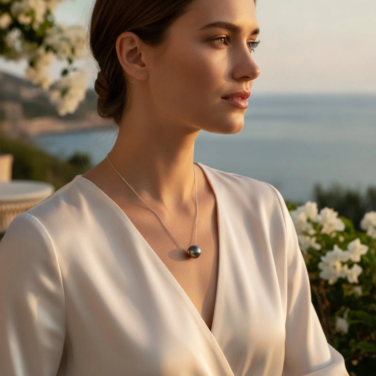 Collier Ras de Cou Perle de Tahiti Argent Ajustable