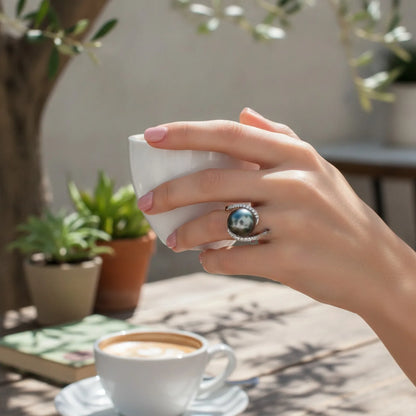Bague Perle de Tahiti Argent & Moissanites