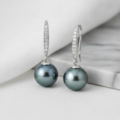 Dormeuses Perle de Tahiti Or Blanc et Moissanite