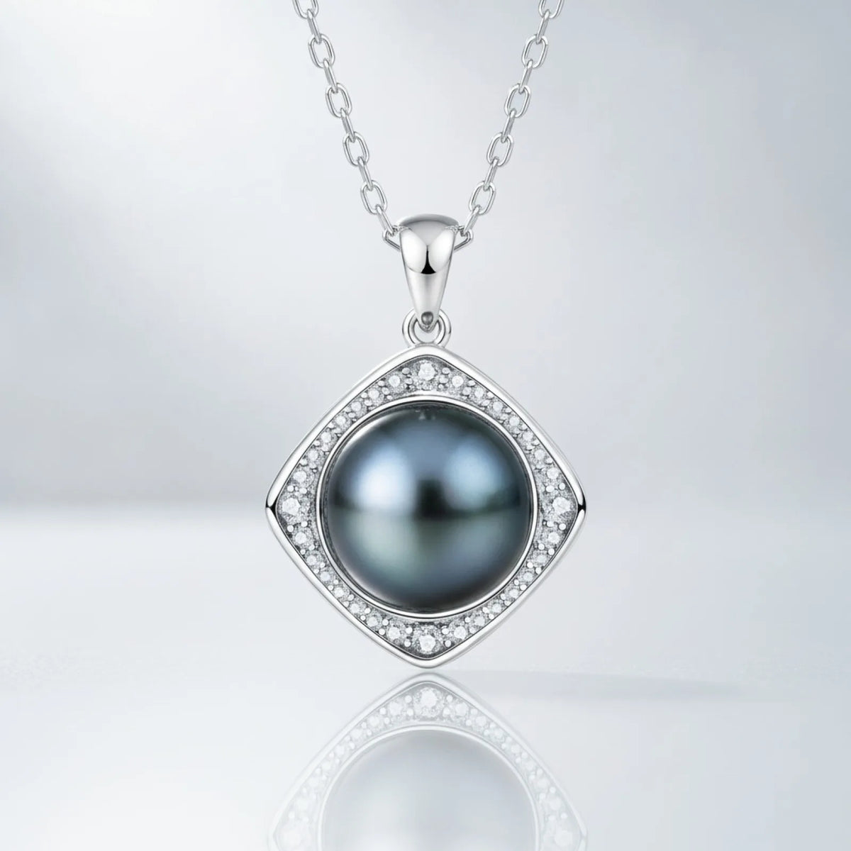 Pendentif Argent Perle de Tahiti Carré Moissanite