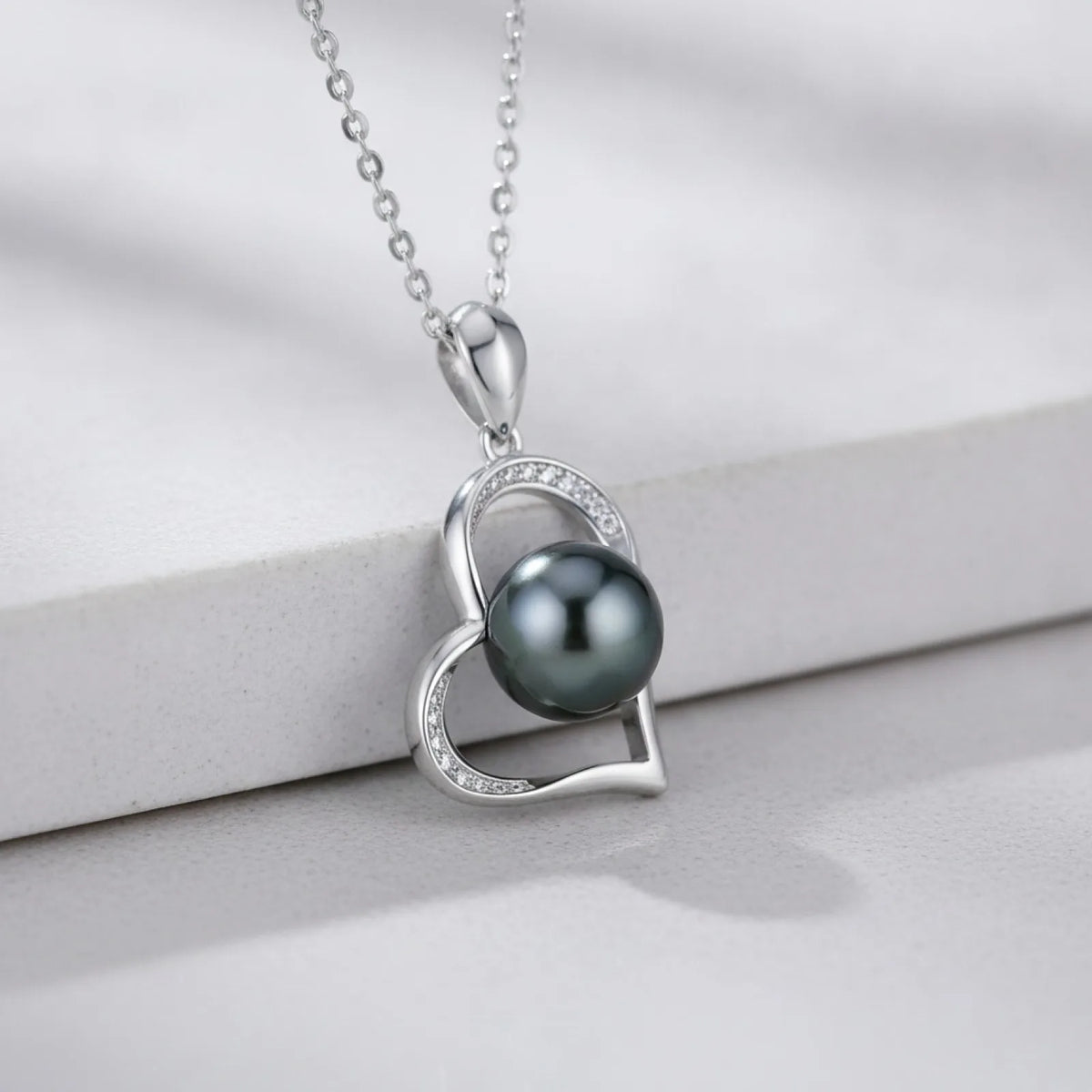 Pendentif Cœur Perle de Tahiti Argent 925 Zircon