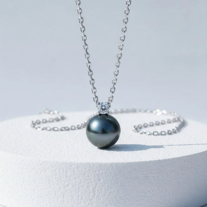 Sautoir Perle de Tahiti Or Blanc Moissanite